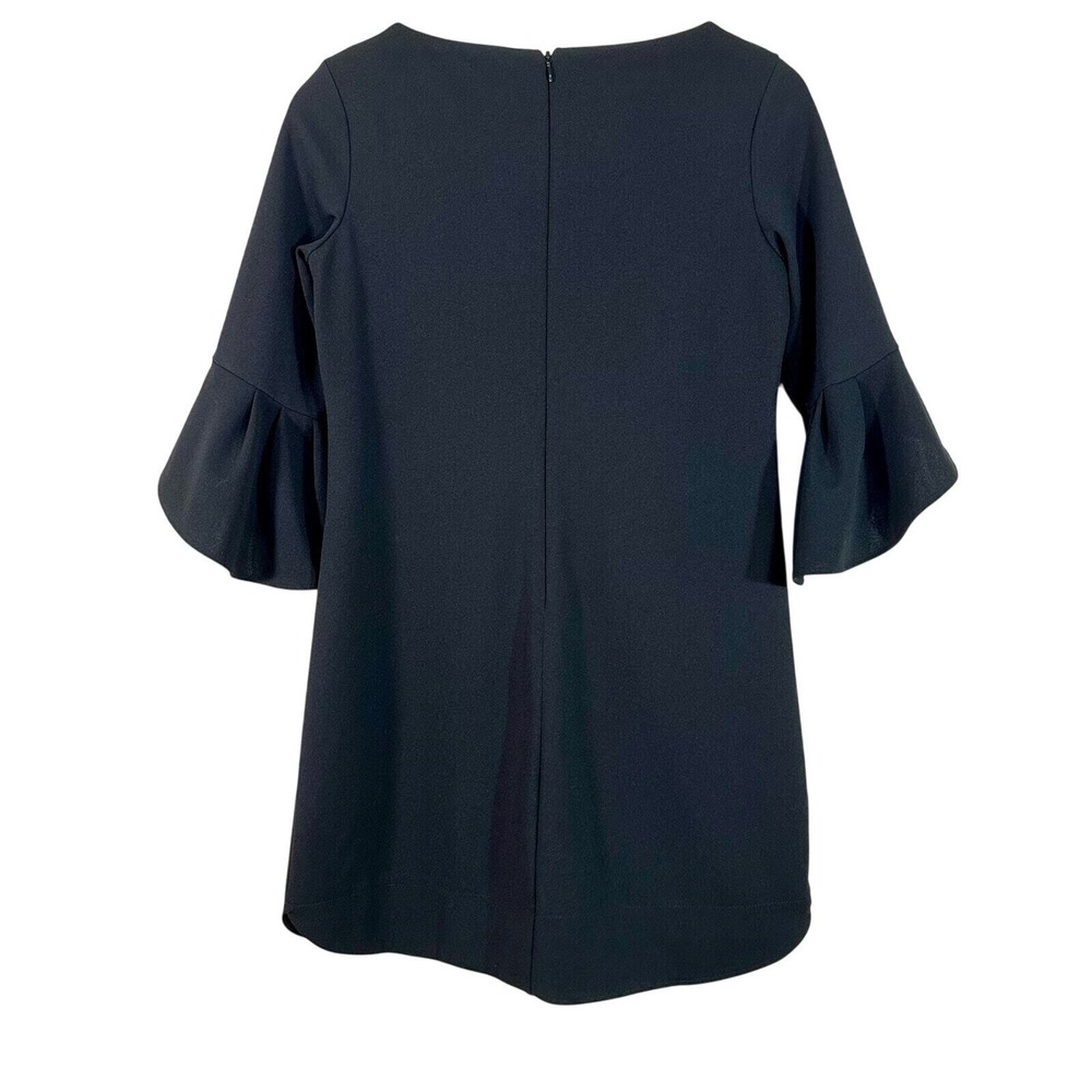 Vince Camuto Black Tiered Bell Sleeve Shift Dress Womens 2P Petite Boat Neck Zip - Picture 3 of 9